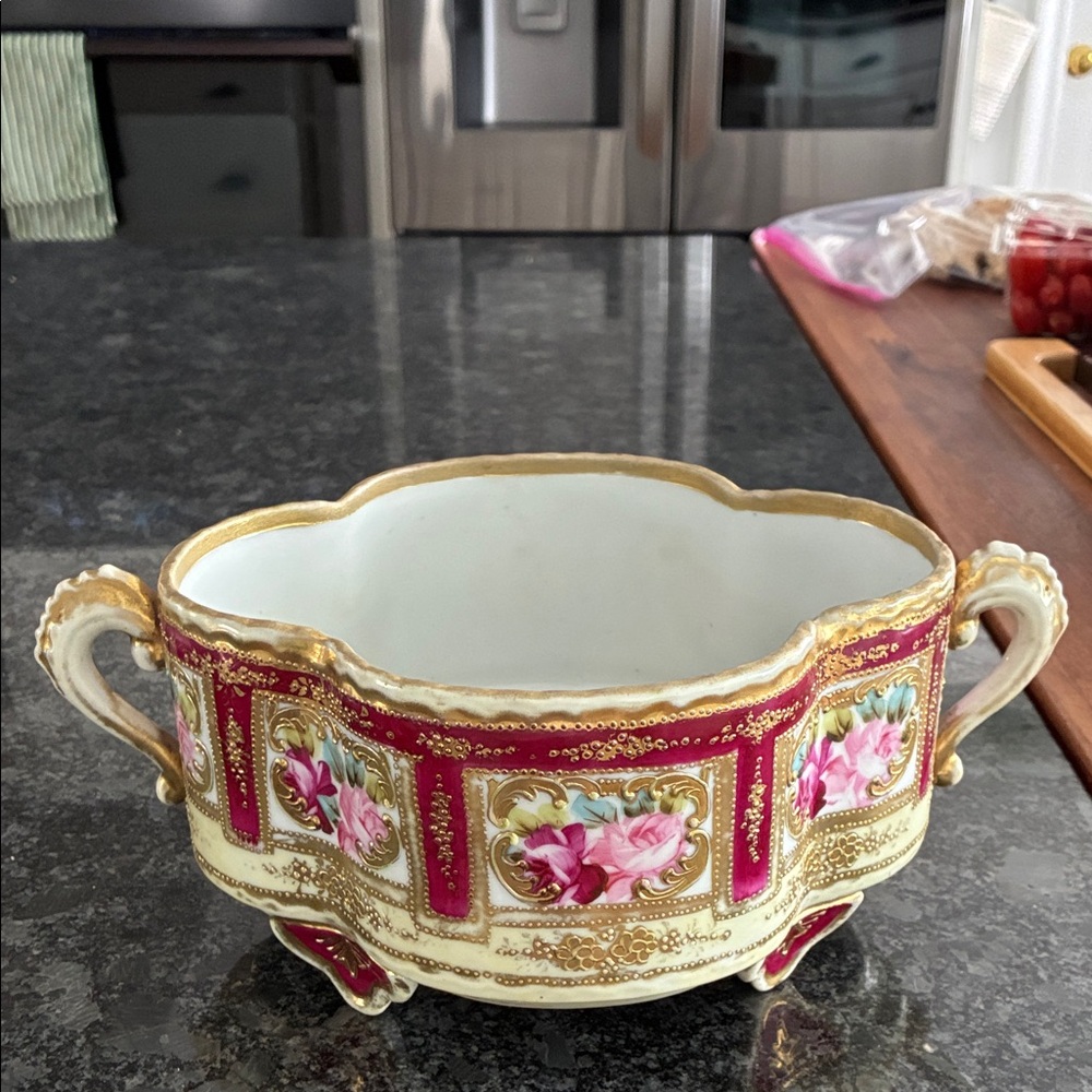 Antique Elegant Floral Porcelain Bowl